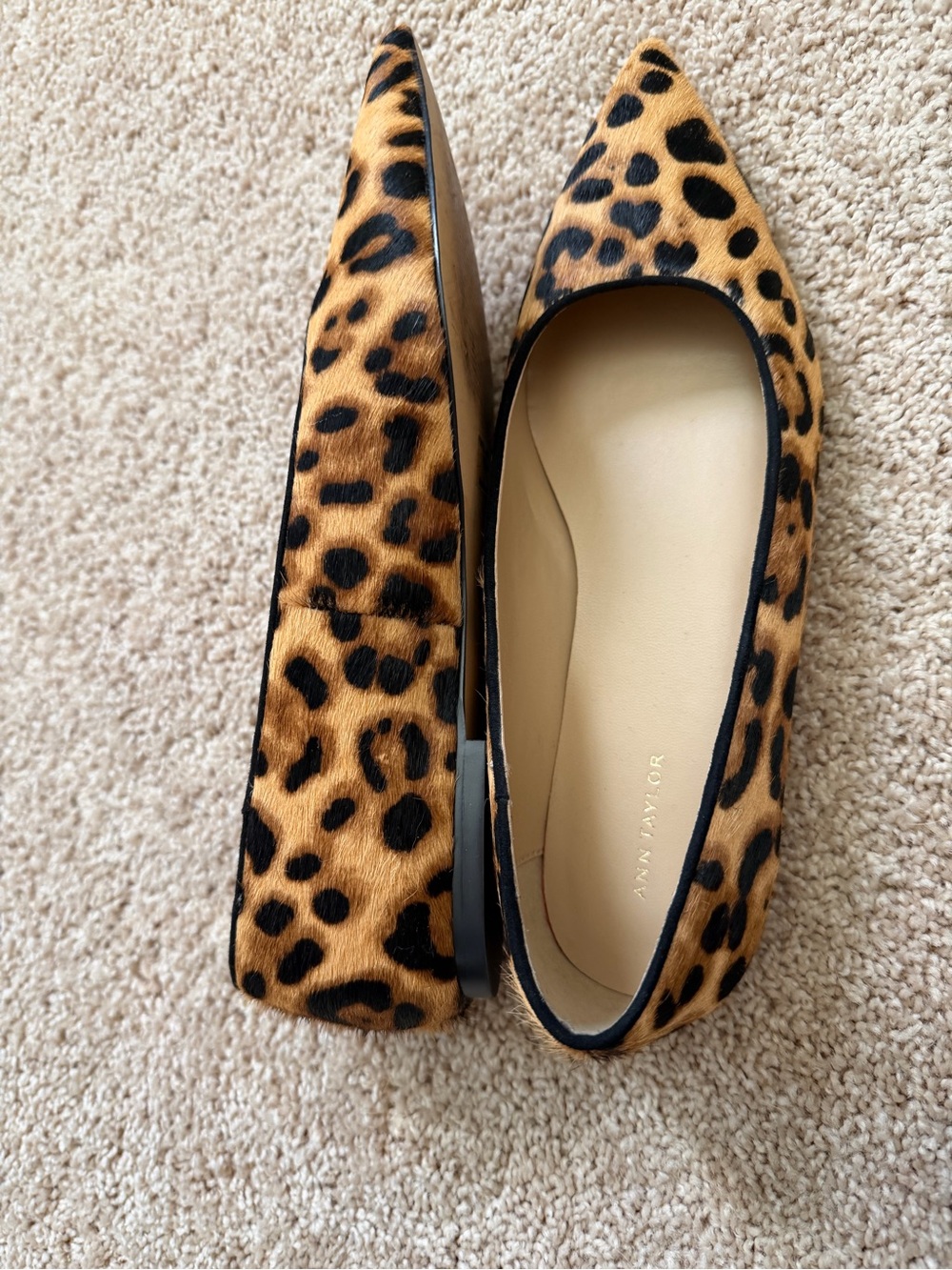 Ann Taylor Leopard-Print Hair Calf Pointed Toe Flats in Tan and Black 6.5